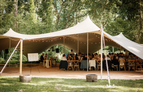 a stretch canvas in a woodland for a wedding