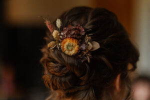 flowers in a bride's hair