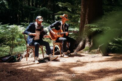 a folk duo called 'Ribble' play in a woodland