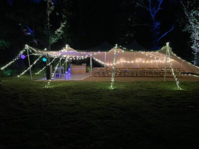 a stretch canvas at night with fairy lights