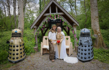 Sci fi themed couple Sci fi bride and groom